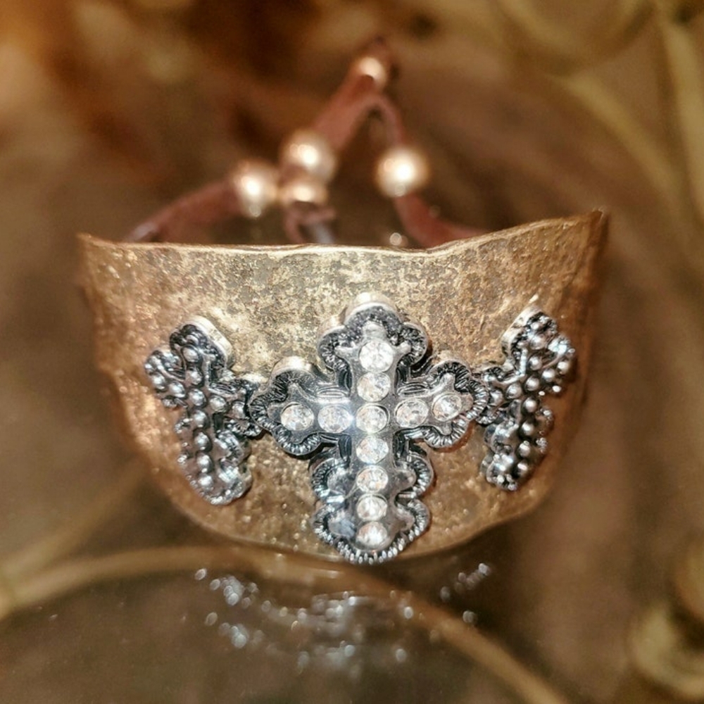 Sparkly Crystal 3 Crosses Bracelet